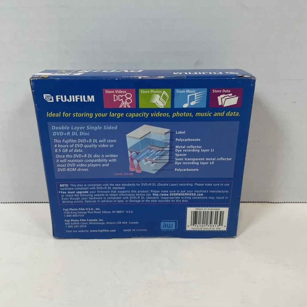 Fujifilm DVD+R DL 3 Pack Blue Double Layer 8.5GB 240Min 2.4x Blank Media Discs